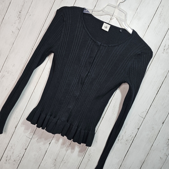 CABI Women's Black Ruffle Party Cardi Sweater Cardigan style #5287 Size Small. - Picture 4 of 10